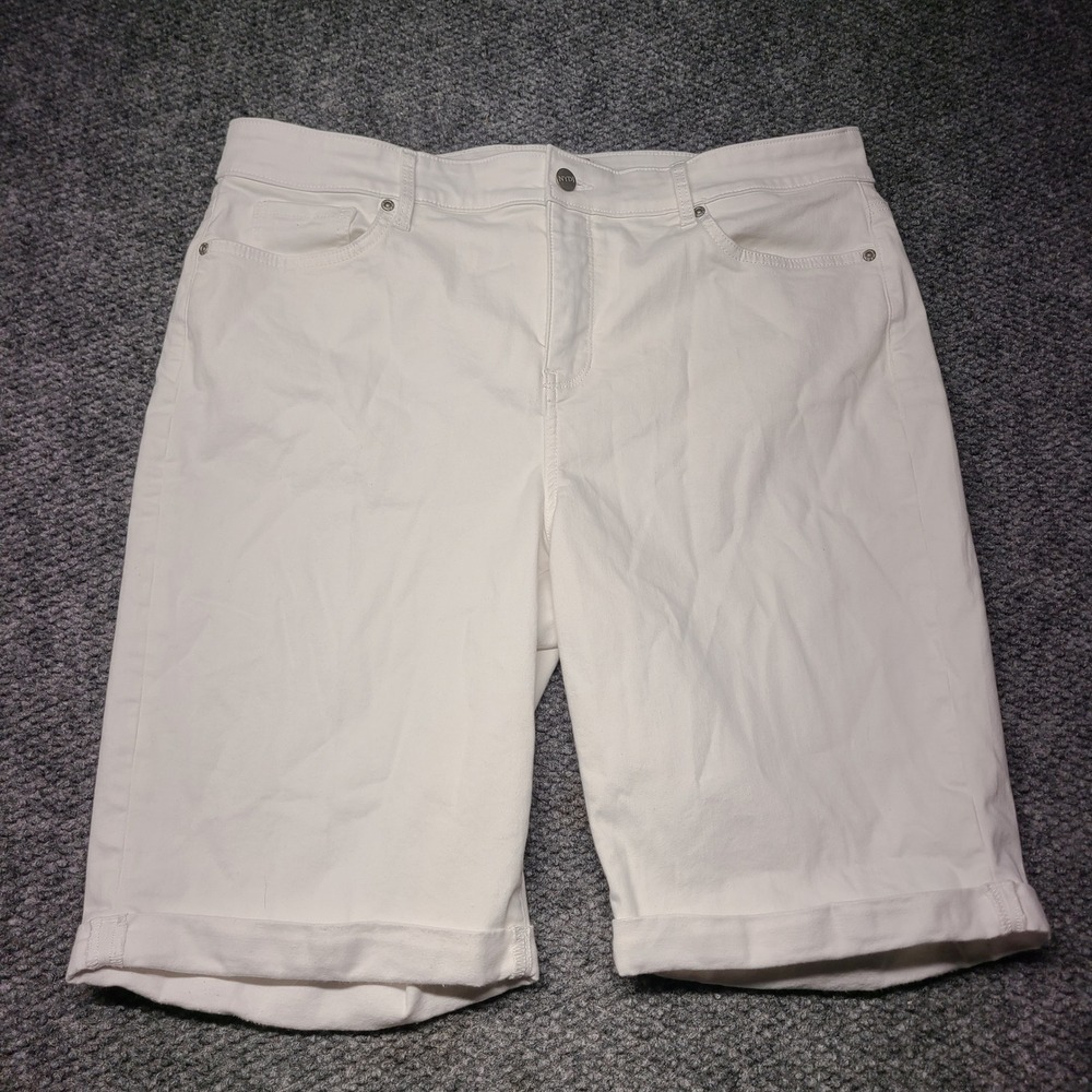 NYDJ Briella White Roll Cuff Denim Bermuda Shorts Size 16 Lift Tuck Technology